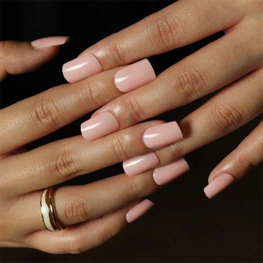 24Pcs/Set Classic Solid Color Fake Nails Full Coverage French Press on Nails Handmade Short Round Head Wearing False Nails Art