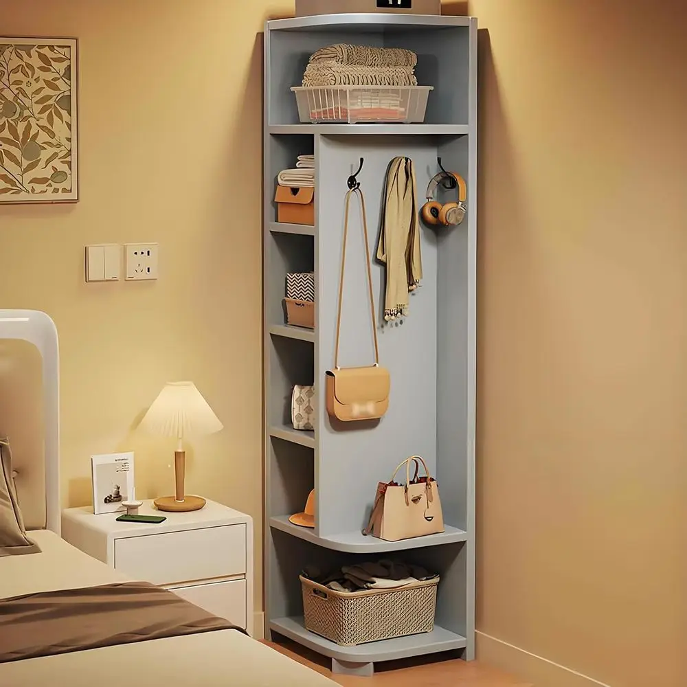 

Стильное угловое дерево для прихожей из массива дерева с местом для хранения и подвесной штангой для прихожей, прихожей, гостиной и офиса