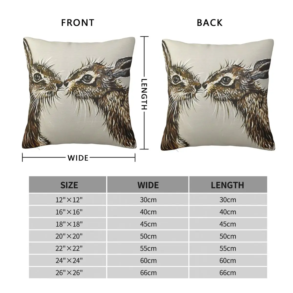 The Kissing Hares Square Pillowcase Polyester Linen Velvet Creative Zip Decor Bed Cushion Cover