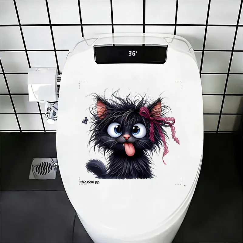 1Pc Fun Animal-Themed Toilet Wall Sticker, Featuring Cute and Playful Fluffy Cat and Bow Designs, Suitable for Toilet Lids, Bathroom Glass, Bedrooms, Refrigerators, Washbasins, Cabinets, Doors and Windows, and Wall Decals. Fun and Attractive Stickers That Are Practical and Easy to Use, Creating a Warm and Fun Space. a Creative and Thoughtful Gift for Family, Friends, and Loved Ones