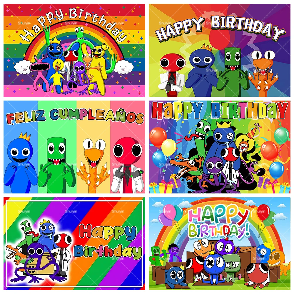 

Cartoon Rainbow Friends Backdrop Children's Birthday Party Decoration Banner Baby Shower Customized Background Photo Booth Props