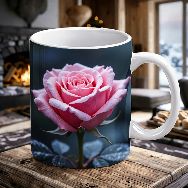 

Elegant Pink Rose in Close-Up with Dewdrops and Dark Background printed Mug Coffee Cup Ceramic Cup