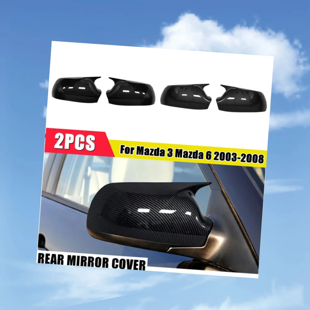 

For Mazda 2 3 6 2003 2004 2005 2006-2008 ABS Car Rearview Side Mirror Cover Wing Cap Exterior Door Housing Trim Adhesive Sticker