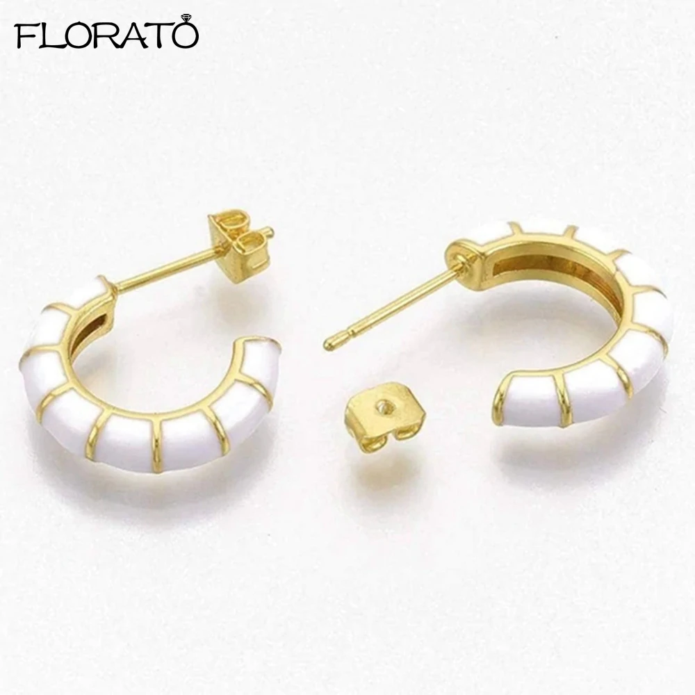 Pendientes esmaltados en forma de C para mujer y niña, aretes de Plata de Ley 925 con aguja para la oreja, de Color caramelo, joyería de fiesta, regalos