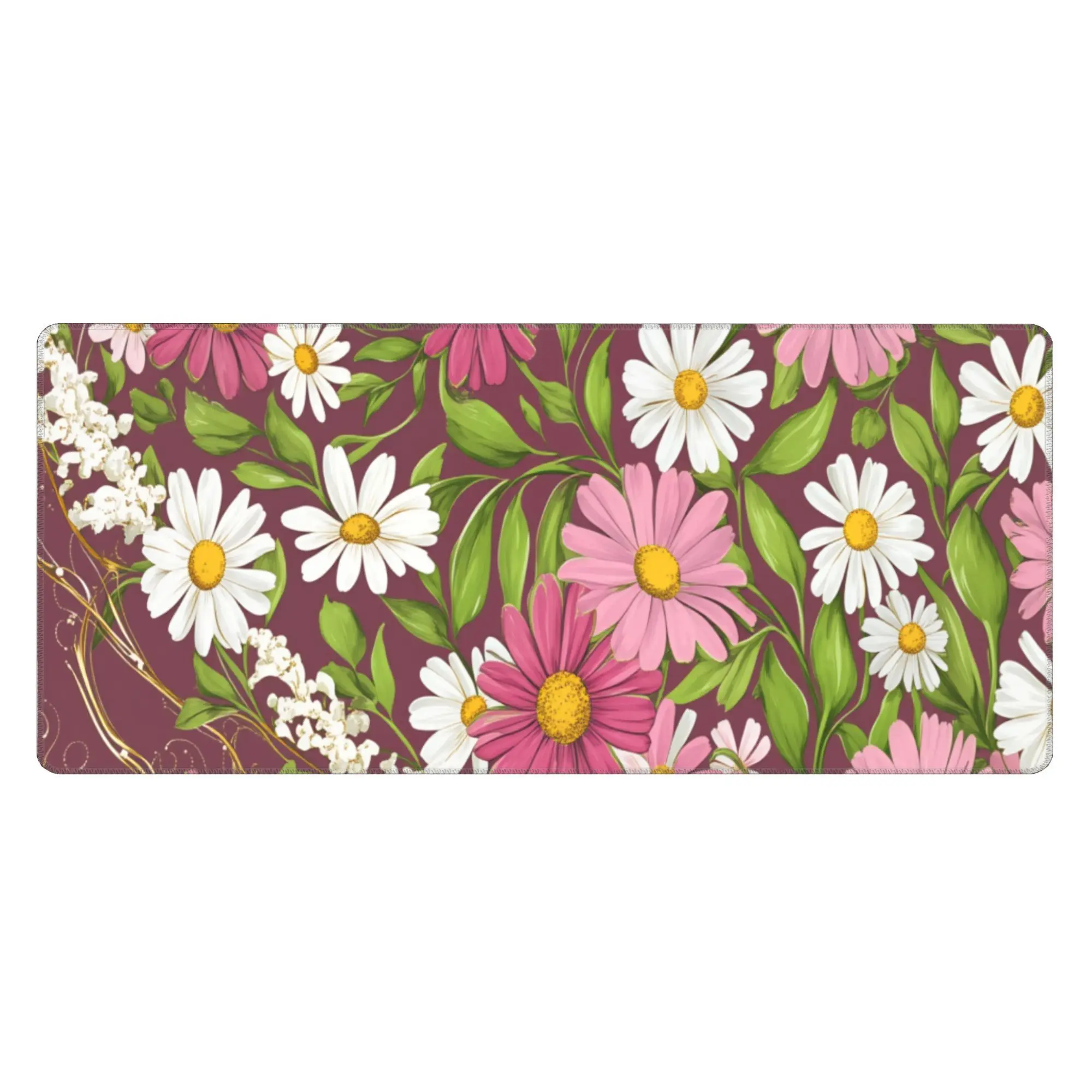 Burgundy Daisy and Pink Flower Pattern Rubber Mouse Pad for Office Home Desk Mat