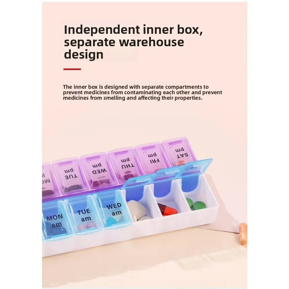 Double-row Separate Compartment Portable Pill Organizer 7-Day Large-Capacity Pill Box 14-Compartment Flip-Top Medicine Box