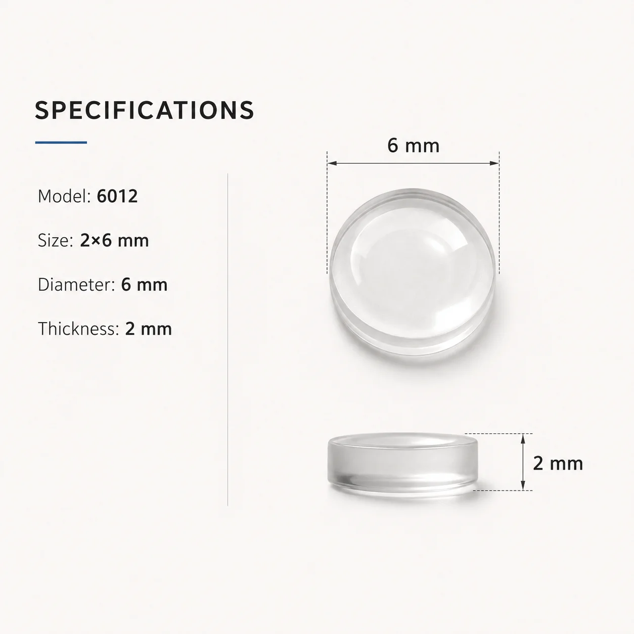 ZhonNa 6012 2x6-mm Optical Lens Glass Focusing Component for Tools Instruments Equipment Parts Accessories Precision Replacement