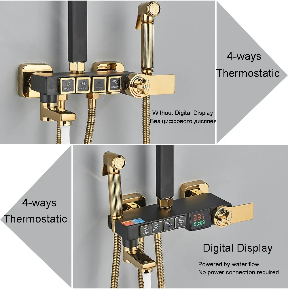 Sistema de ducha de baño Digital frío y caliente, cabezal de ducha de lluvia de 12 pulgadas, grifos de baño de cobre, juego de ducha Digital termostática