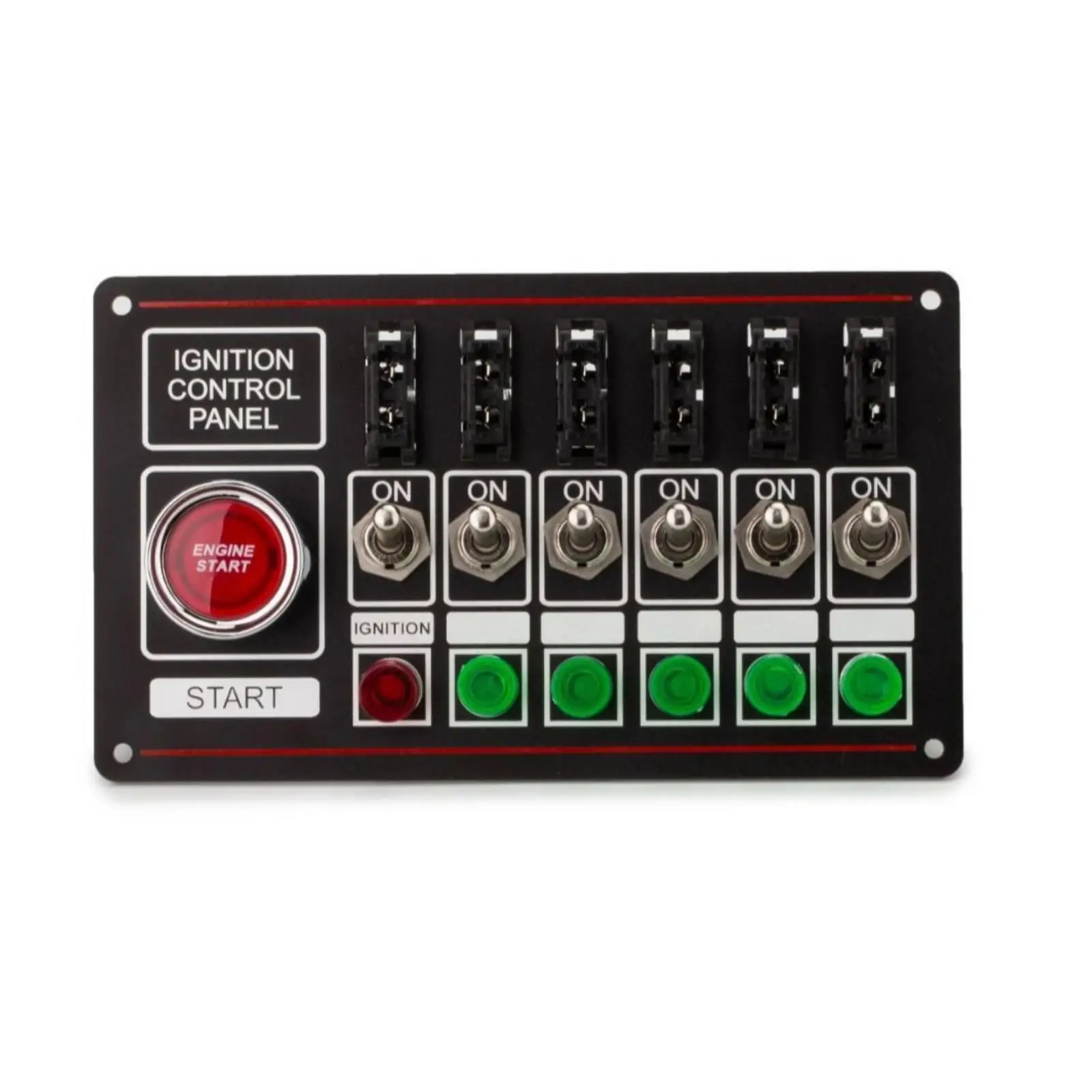 Car Rocker Switch Panel with Push Button Ignition and Fuse Holders for Hobbyist Automotive Projects