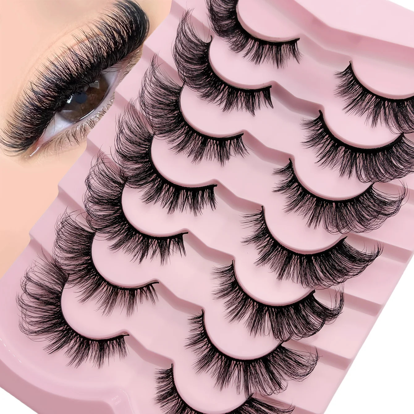 7 Pairs Natural Wispy Cat Eye False Eyelashes Fox Eye Lashes Fluffy Volume Elongated Outer Corner Fake Eyelashes for Makeup