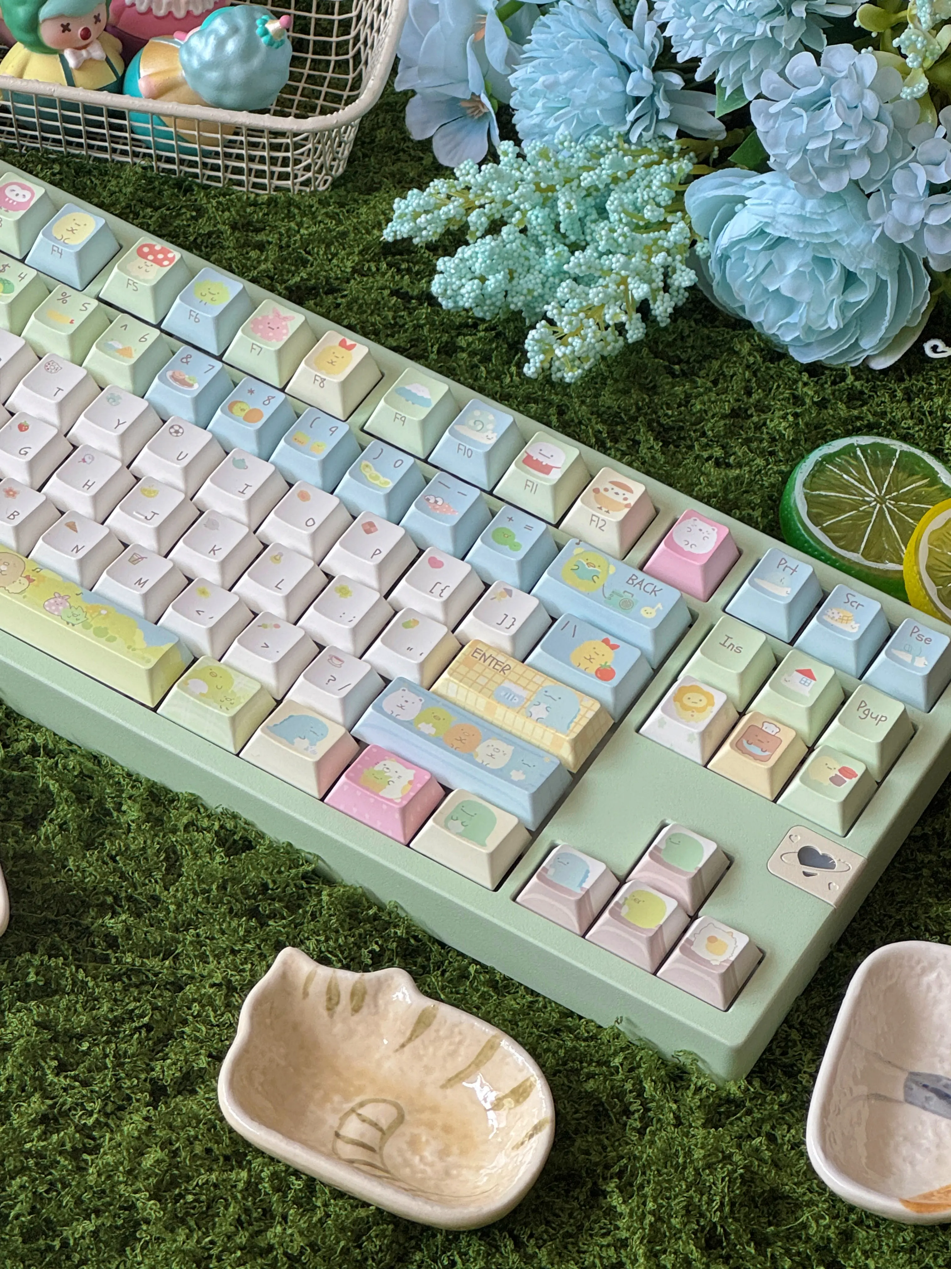 MAIMOOO Keycap Cartoon Cute Corner Bio Yellow Green Theme Cherry Pbt AULA  AJAZZ Keyboard Customized Keycap Set