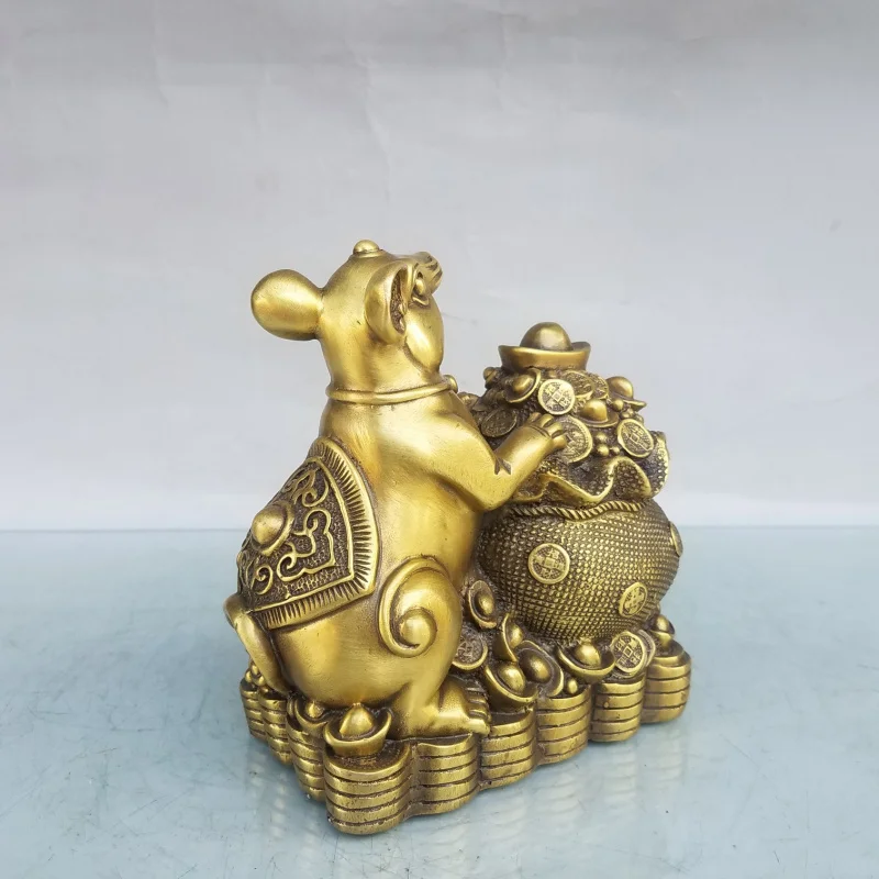 Brass Mouse Ornament Zodiac Treasure Bowl Ingot Copper Living Room Office Decoration Year of the Rat Lucky Charm