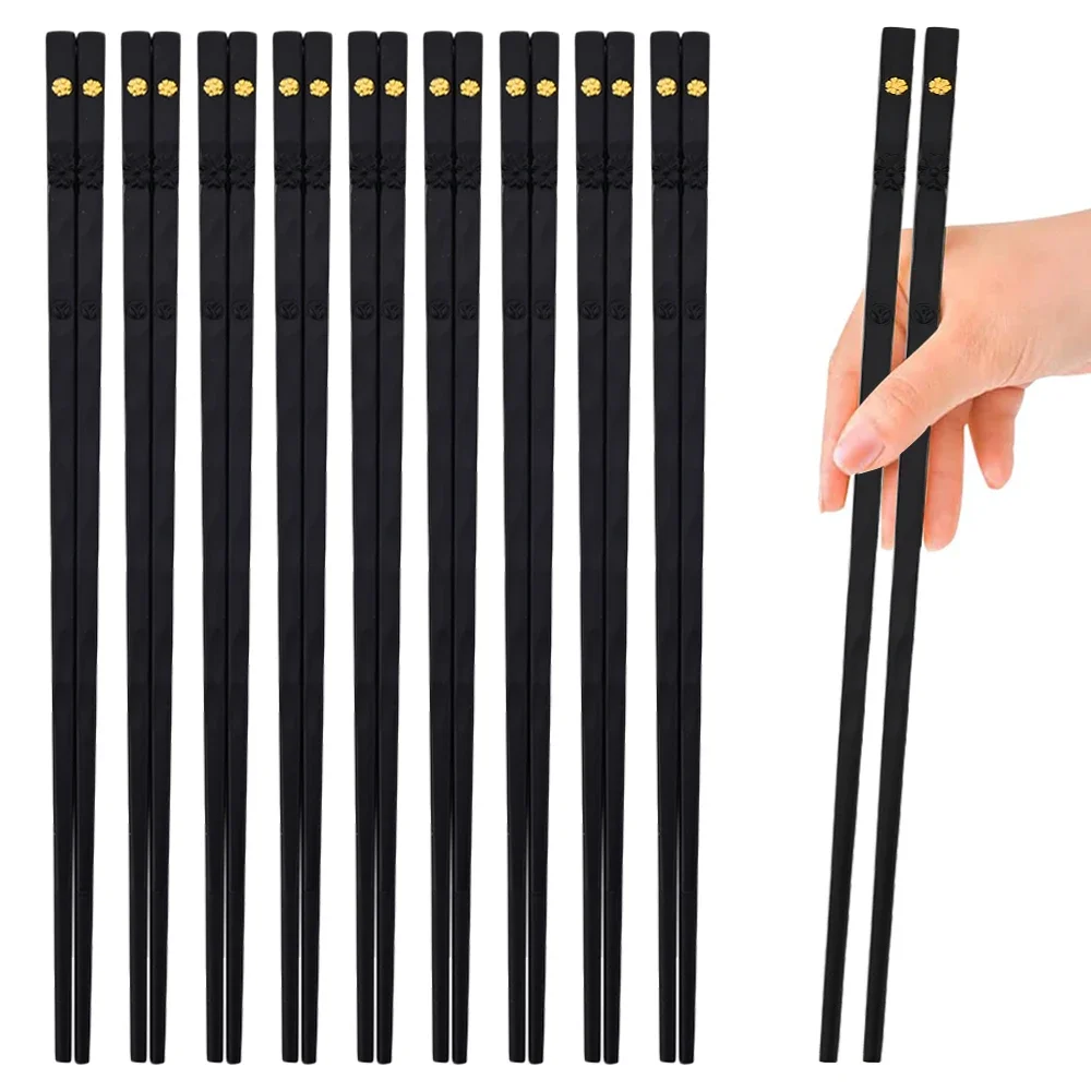 

10 Pairs Black Gold Alloy Chopsticks Set Korean Food Sushi Sticks Chopsticks Reusable Non-slip Chopsticks Party Home Chopsticks