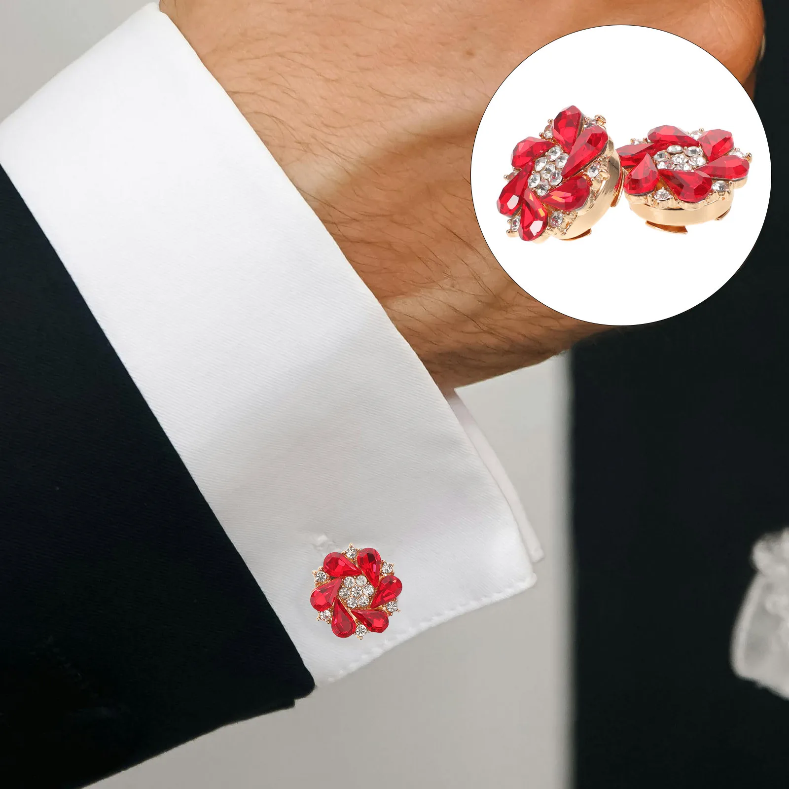 

2Pcs Creative Cufflinks Sparkly Button Covers Clip-on Shirt Cufflink Embellishments for Women Men Detachable Dress Shirt Button