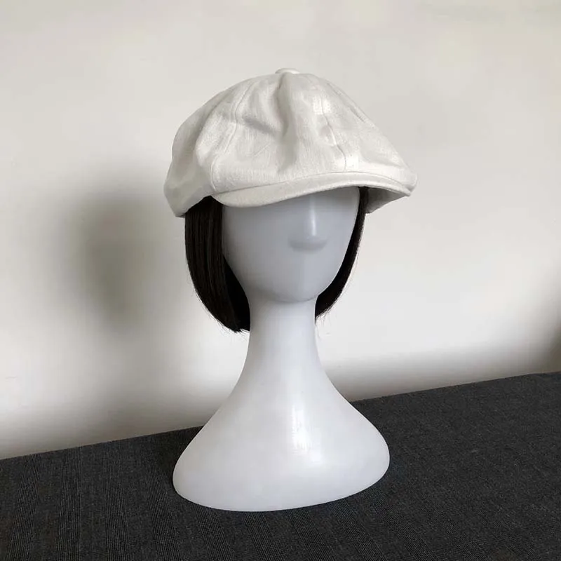 Summer Ultra-thin Single Layer Linen Octagonal Hat Retro British Style Beret White Wide Brim Peaked Cap For Women Slim Face