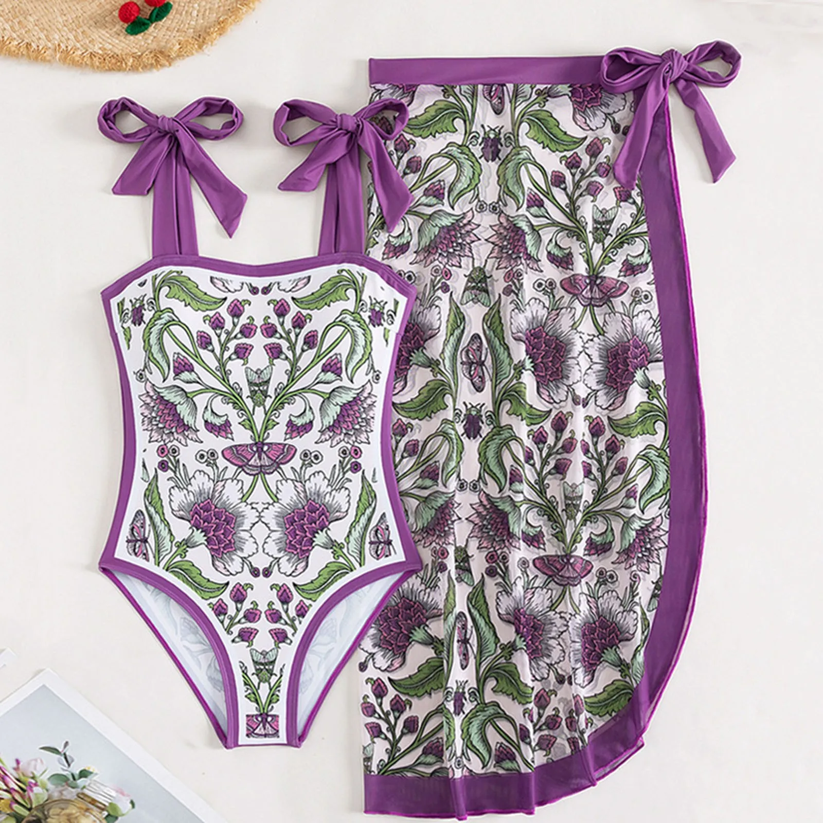 Women's Sexy Straps Strapless Print Swimsuit Blouse Swimsuit Suit High Waist Bikini Bottoms