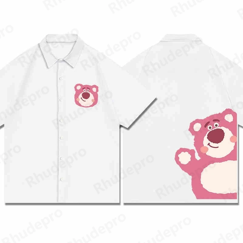 

Disney 3D Printed Hawaiian Men's Short Sleeved Shirt Lapel Casual Top Strawberry Bear Print Large Size Summer Novelty