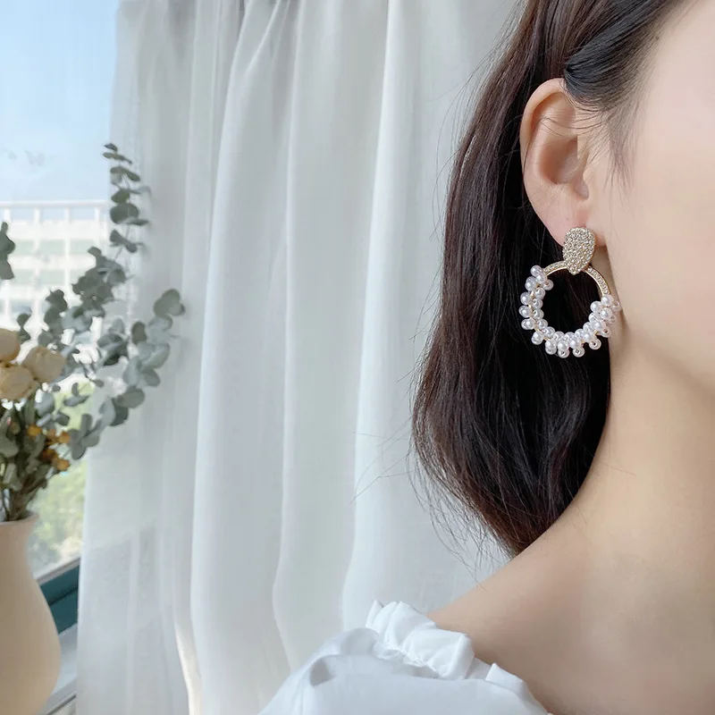 New Fashion Round Pearl Earrings Women Geometric Zircon Heart Gold Color Earring Wedding Accessories Gifts 2020 Trendy Jewelry