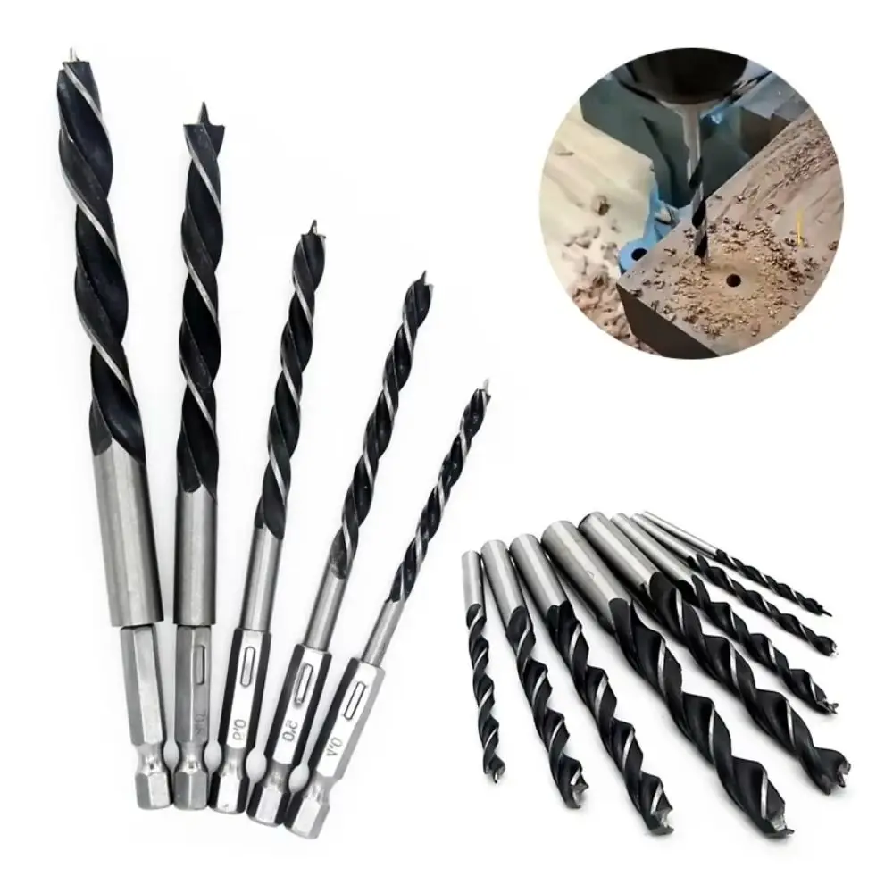 5PCS 4/5/6/8/10mm Three-pointed Woodworking Drill 1/4