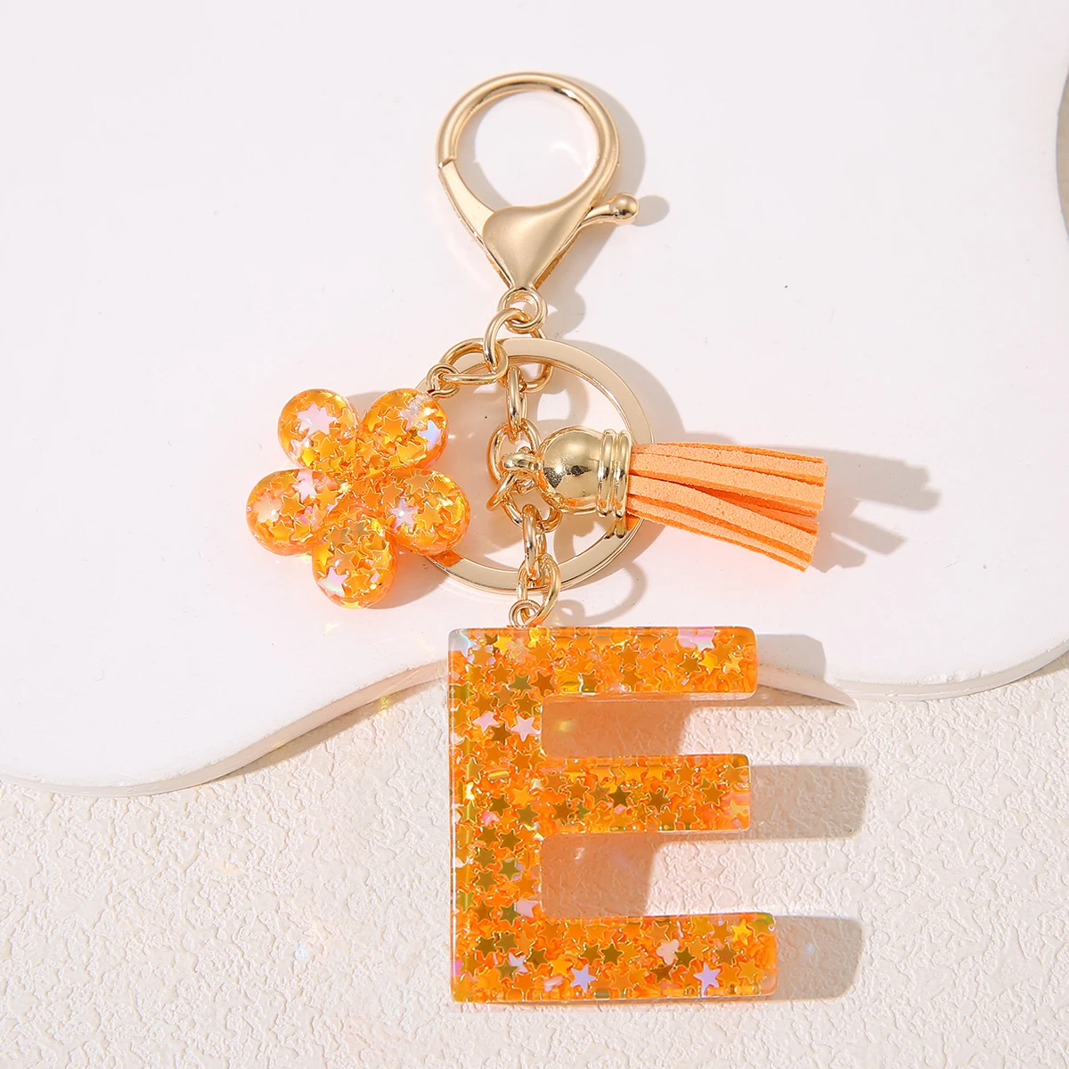 Chic Sequin Flower Initial Keychain Resin Letter Charm for Women & Girls - Ideal for Car Keys, Wallets, Backpacks - Perfect Gift