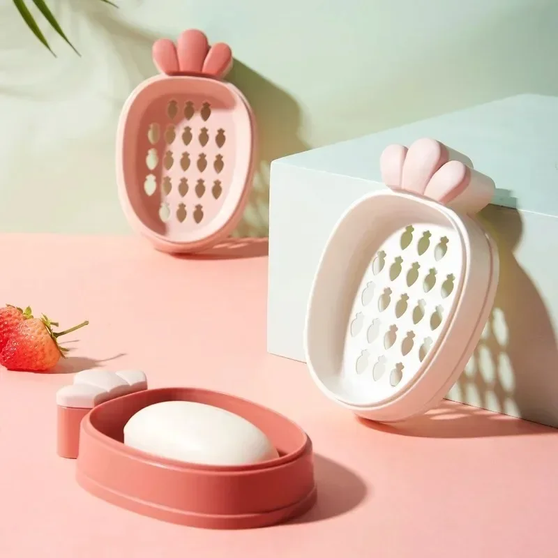 Bathroom Accessories Portable Cute Radish Soap Box Bathroom Drain Soap Holder Restroom Organizer Case Cartoon Travel Soap Dish