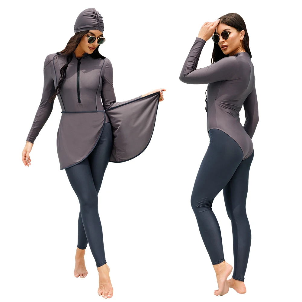 Maiô elástico com protetor solar estampado muçulmano, maiô de cobertura completa, roupas conservas, roupas burkinis, 4 peças