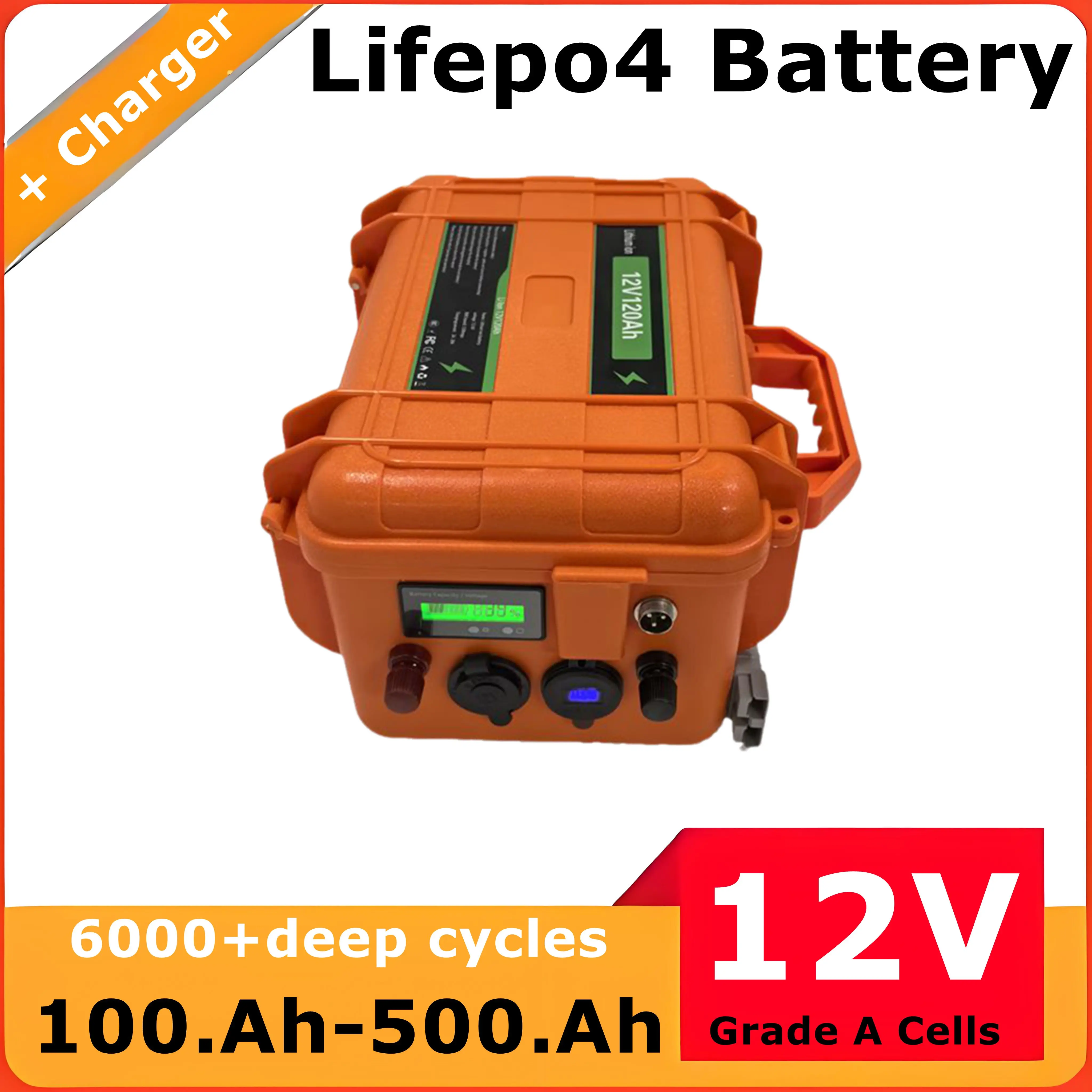 

LiFePo4 12V 100AH/120AH/150AH/180/200AH 300Ah 400Ah 500Ah Battery with bms for fish boat vehicle power supply +10A charger