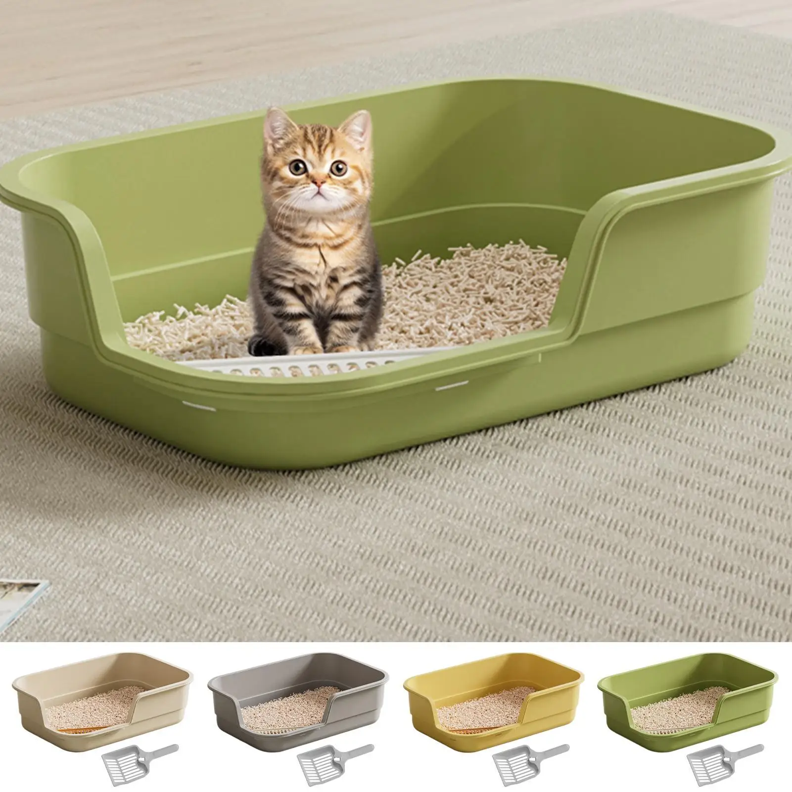 Cat Box Semi Enclosed Easy Clean with Scoop Open Top Semi Enclosed Litter Box for Cleaning Odor Control Indoor Office Dorm