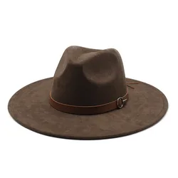 Autumn And Winter Unisex Cowboy Hats Flat Brim Fedoras Suede 57-58cm Jazz Style Retro Imitation Leather Straps 2023 New NZ0090