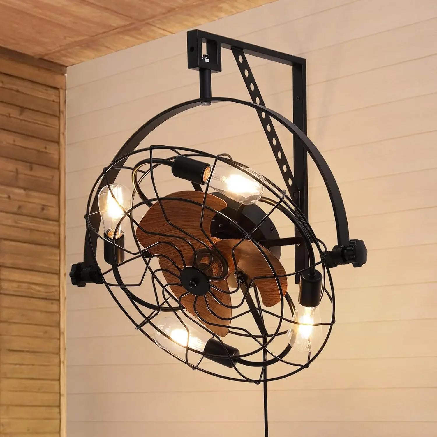 20" Fansconce, 6-Speed Wall Mount Fan,Timable Caged Ceiling Mount Fan with Remote and Light, Industrial Outdoor/Indoor Wall Moun