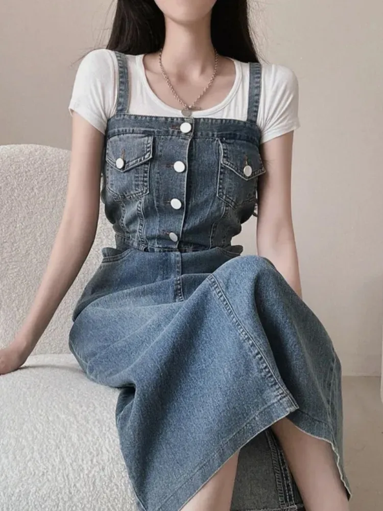 

Ele винтажное джинсовое платье с длинными бретелями, женское летнее модное платье Age-Defng Chic Commute ort Sve Другое 00% материал