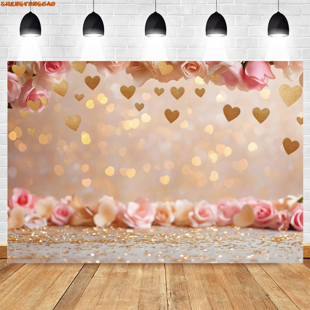 Valentine's Day Photography Background Glitter Spots Rose Love Heart Balloons Romantic Party Couple Portrait Photo Background