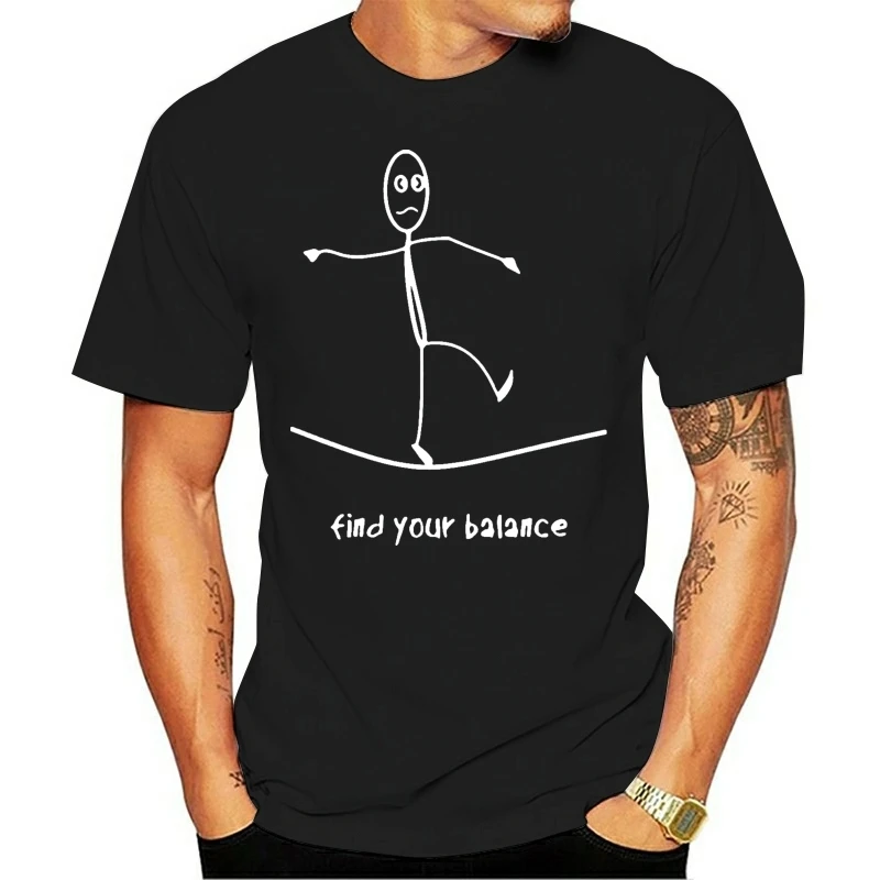 Find Your Balance Stick Figure Tee Balancing Graphic T-Shirt Trendy Streetwear Tee Shirt