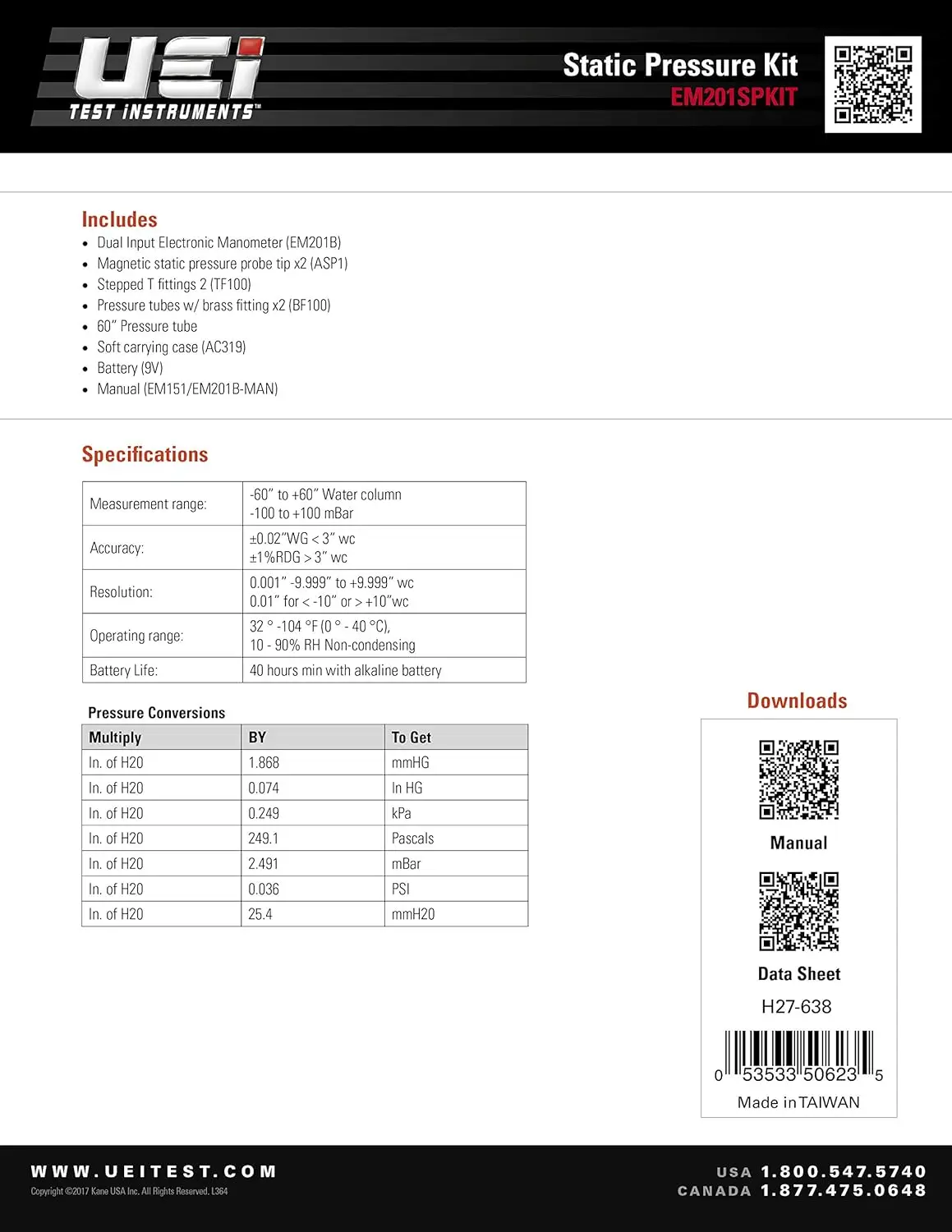 Em201Spkit Kit Pressão Estática