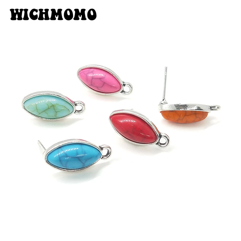 

New Fashion 10pcs 5Colors Blue Red Oval Zinc Alloy Earring Base Connectors Linkers for DIY Jewelry Accessories PJ212