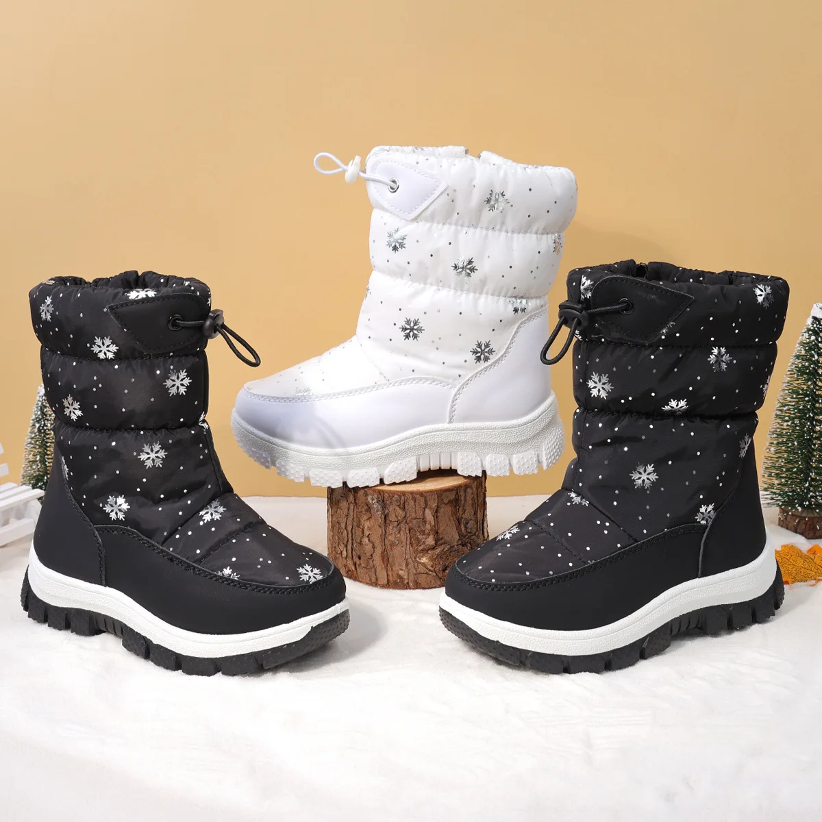 Winter Nonslip Children Snow Boots Kids Mountaineering Skiing Boots Outdoor Size 28-36 Soft Soles Warm Girls Snowflake Shoes