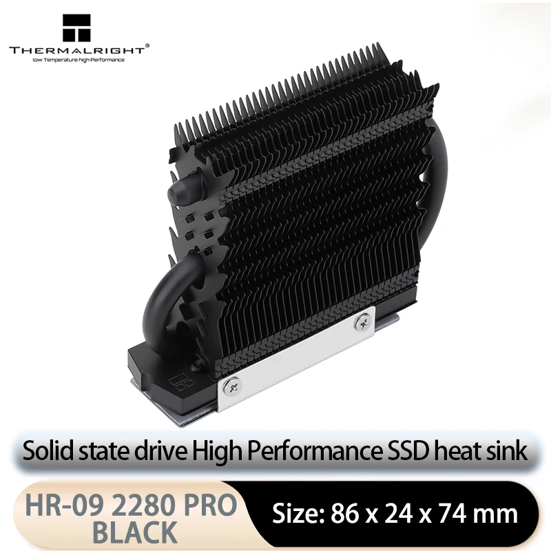 Thermalright HR-09 2280 PRO Black M.2 Solid State Drive AGHP Heat Pipe Radiator SSD Cooler Fully Electroplated