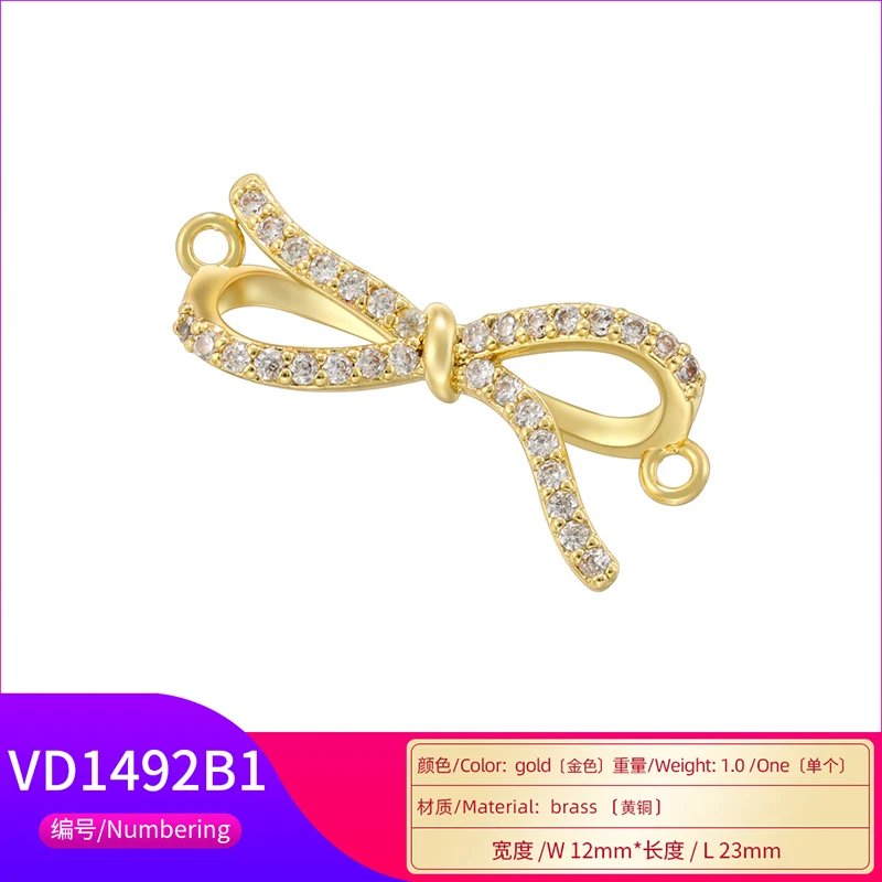 ZHUKOU 18k gold plated 3 styles bow pendant ladies DIY jewellery accessories: VD1491-VD1493