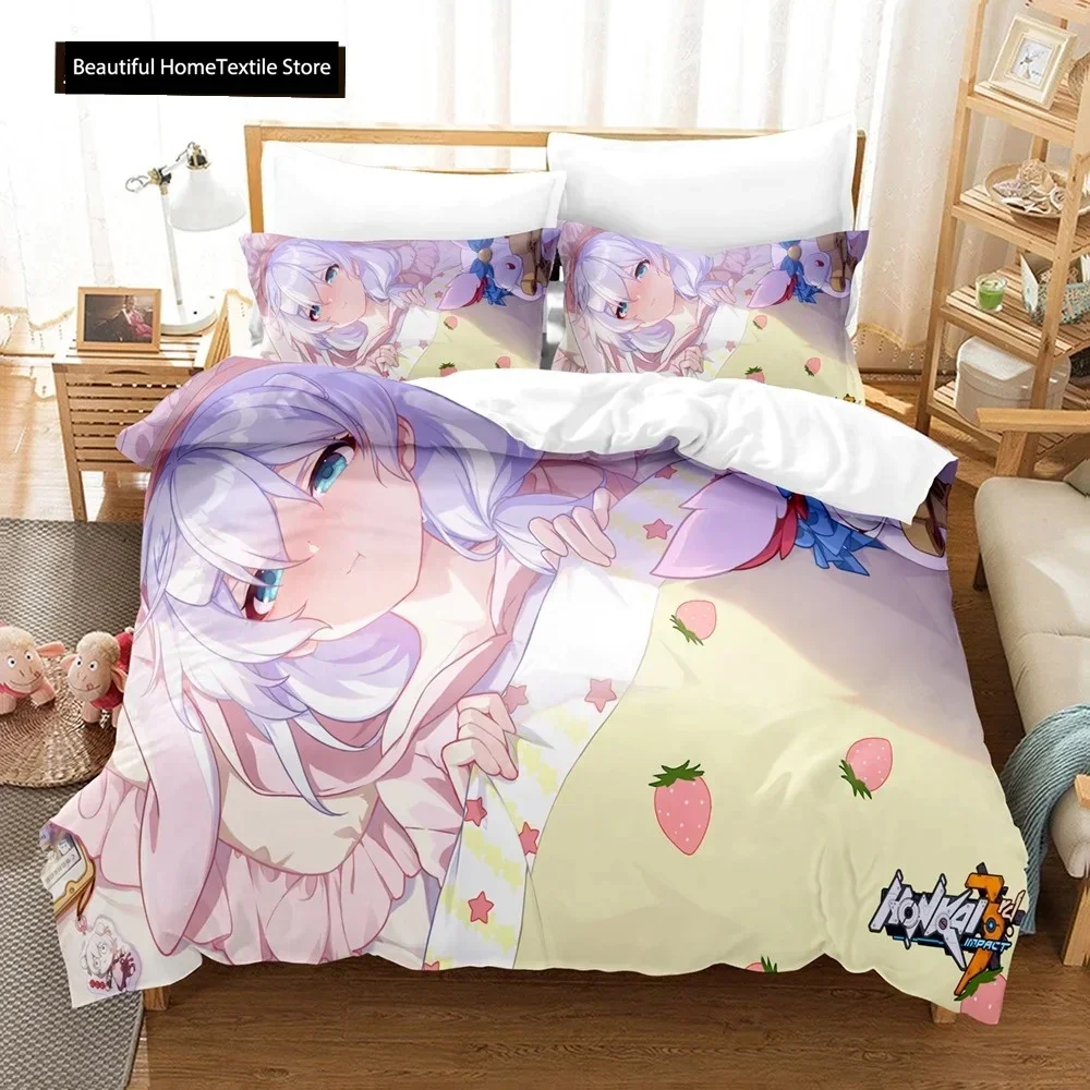 3D Anime Honkai Impact 3rd Bedding Set Printed Decorative Duvet Cover Set Bedclothes Quilt Cover Home For Aldult Teen