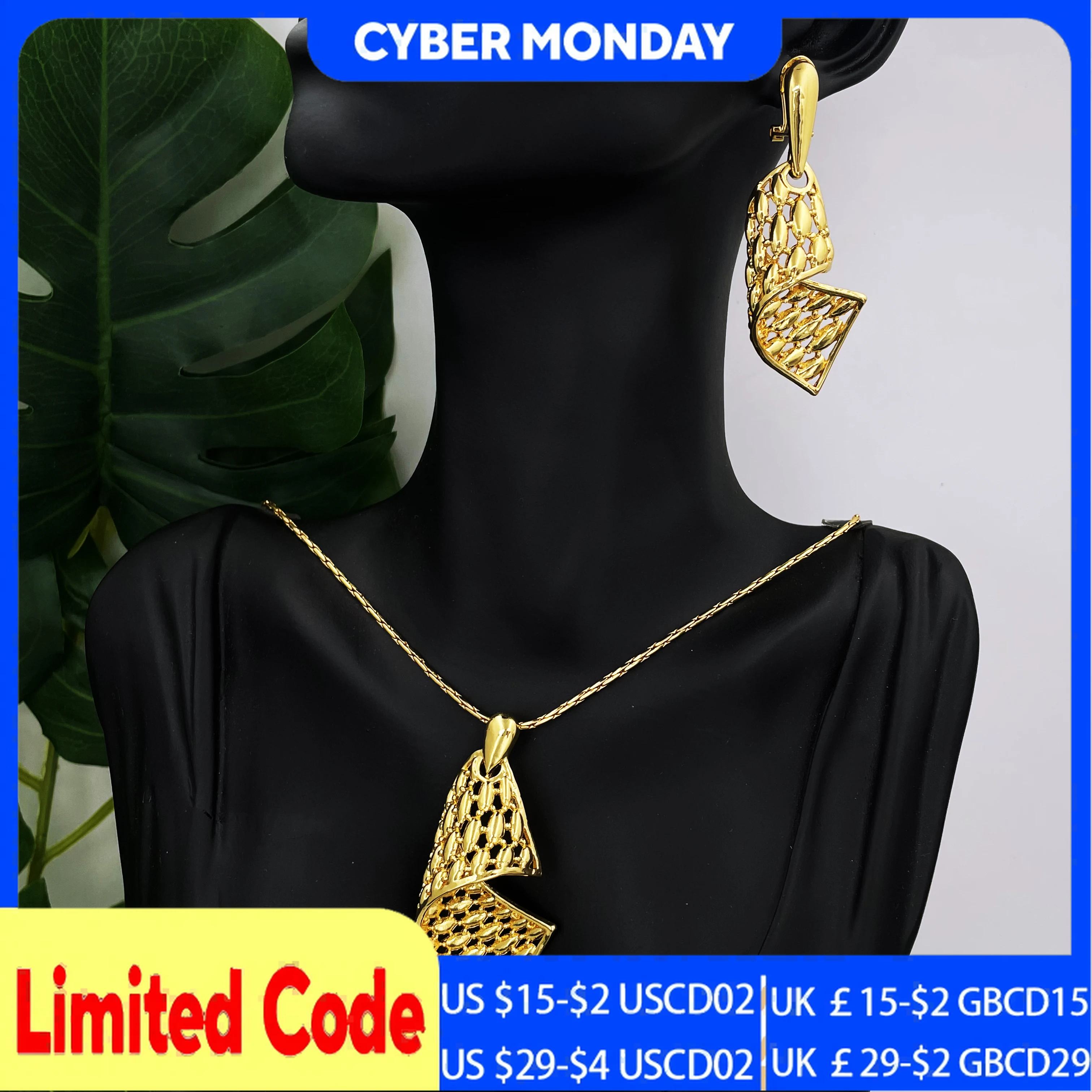 

Fashion Leaf PendantNecklace And Earrings Set 18K Gold Plated 3PCS Set Jewelry Wedding Party Gift