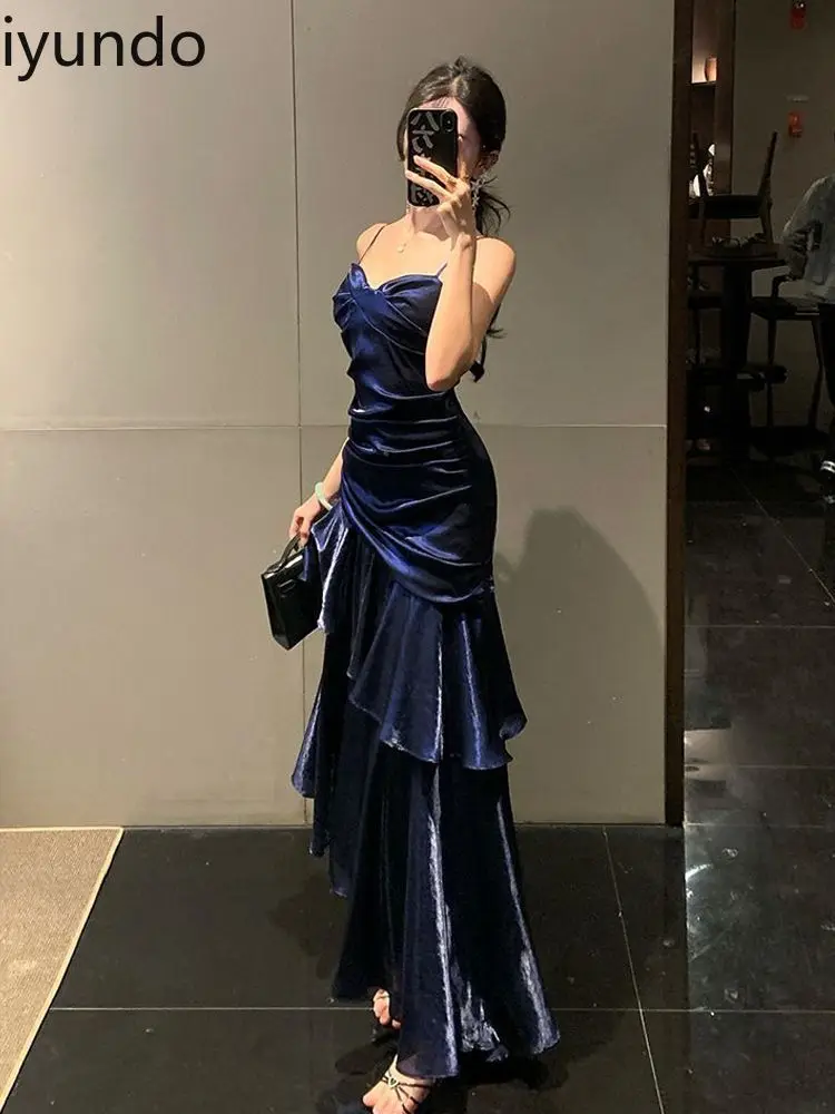 

2025 Summer Adult Ceremony A-line Summer Clothing for Women New Style High-end Light Luxury Solid Color Ruffled Slim Fit Dress