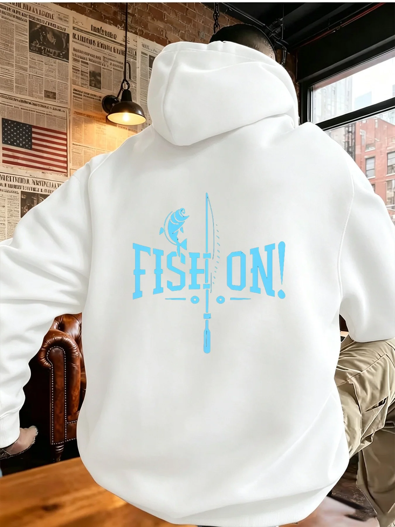 Casual Style Men'S Hoodie Fish on Fishing Rod And Fish Graphic Outdoor Fishing Season Gift for Angler Dad Or Husband