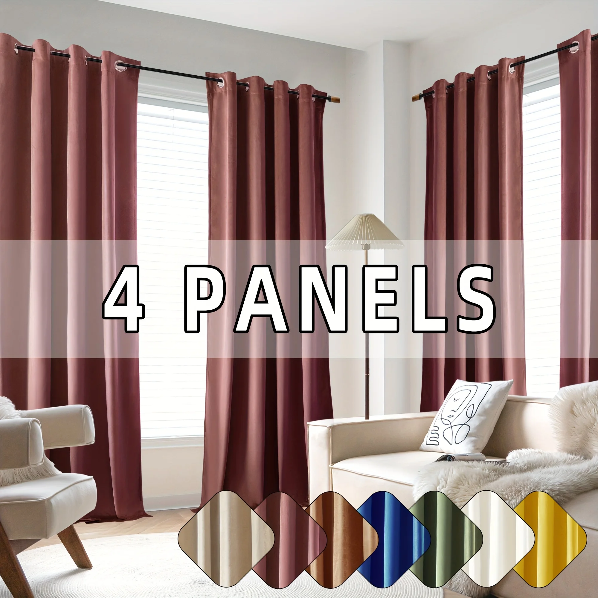

4 Panels Velvet Curtains Room Darkening Curtains Set Super Soft Luxury Grommet Curtains Thermal Insulated Blackout Drapes for Living Room Bedroom