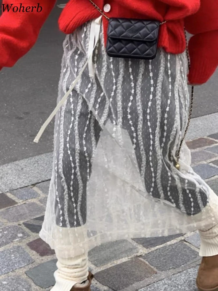 

Юбка Faldas Mujer De Moda с вышивкой для женщин, модная корейская юбка Jupe, прозрачная марлевая повязка Y2k, юбки с высокой талией Saia