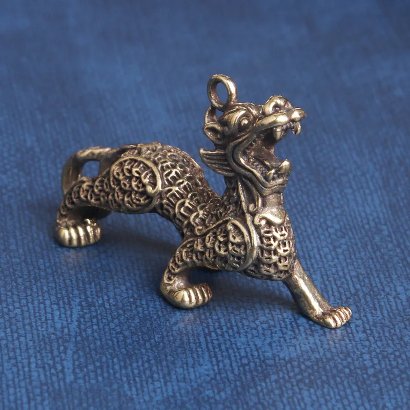 Brass Money Unicorn Car Keychain Pendant Lucky Fortune Beast Amulet Old Bronze