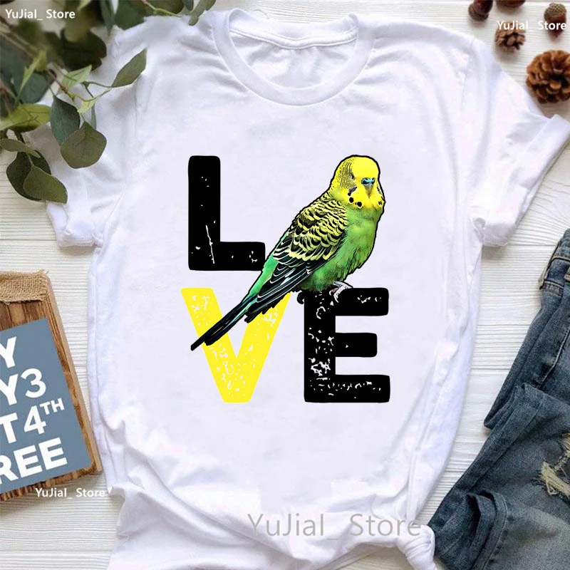 Budgie Mom Papakeets Graphic Print T Shirt Women Clothes 2024 Funny White Tshirt Femme Kawaii Cockatiel T-Shirt Tops