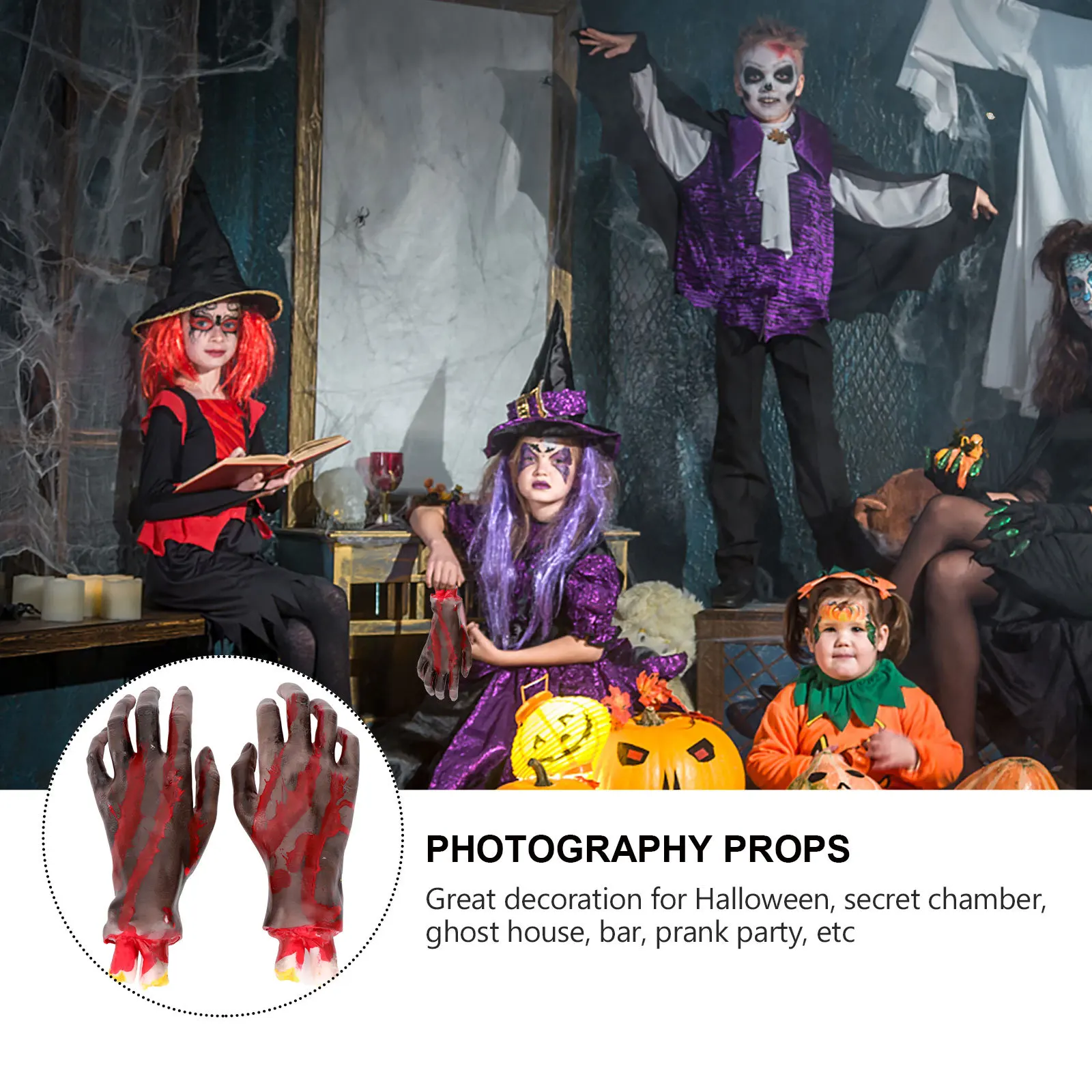 

1 пара, имитация жуткий руки на Хэллоуин, пластиковое украшение для сценического выступления, вечеринки, розыгрыша, реквизит для фотосъемки с мертвой рукой