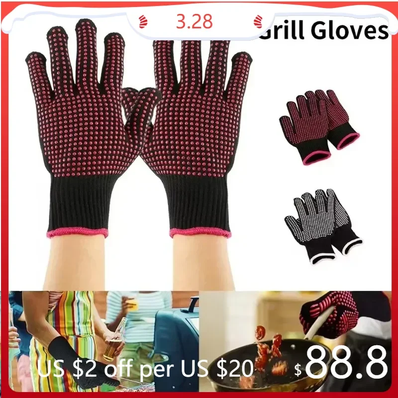 

Barbecue Anti-scald Gloves Microwave Oven Baking Gloves Kitchen Fireproof Anti-slip Gloves BBQ Oven Pot Holder Mitt Kitchen