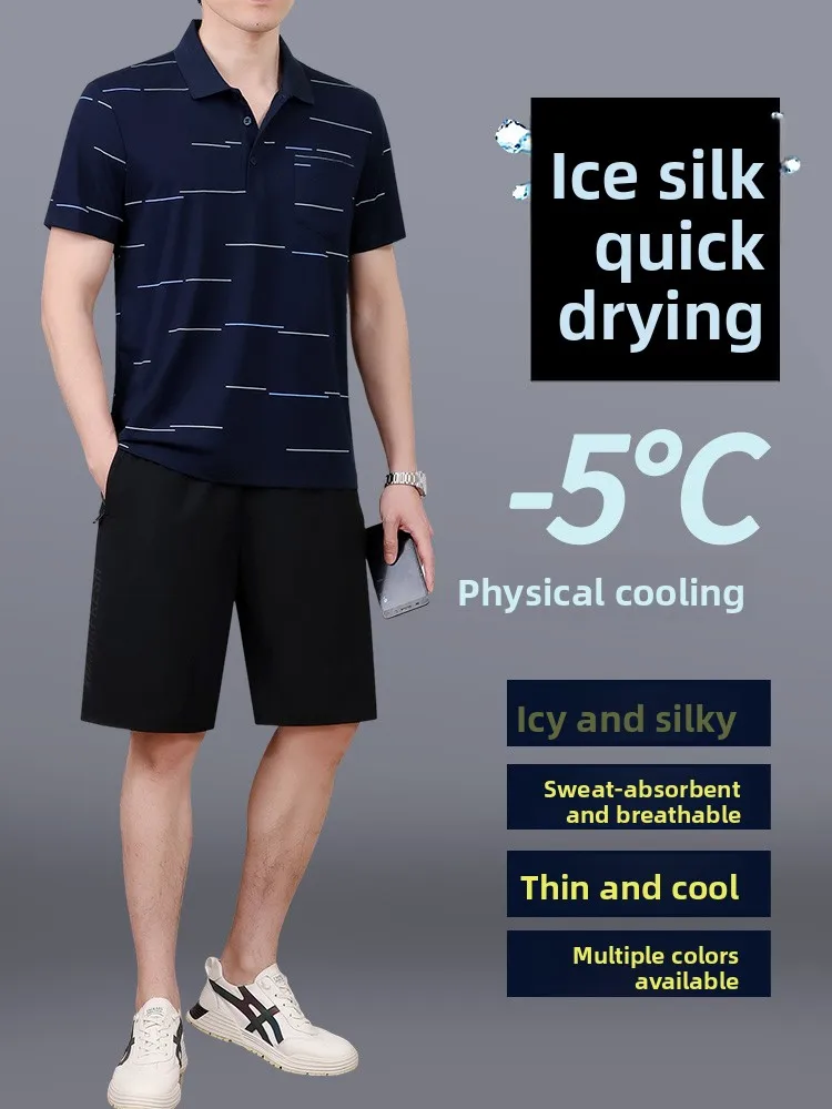 

2025 New Dad Summer Sportswear ort Sve irt And orts Two-Piece Set for Middle-Aged And ly Men