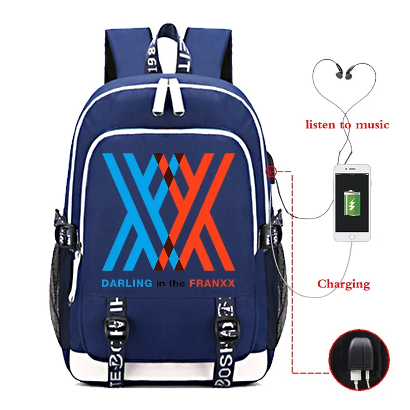 DARLING In The FRANXX Zero Two Usb Charging Backpack Unisex Travel Large Capacity Students Daily Casual School Bag